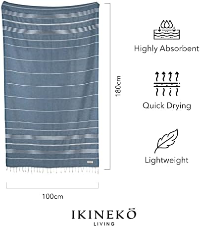 IKINEKO Pure Peshtemal Towel  100% Pure Cotton Prewashed Sandproof Absorbent Quick Drying Turkish Towel for Bath Beach Pool Hammam SPA Yoga Travel - 100x180cm (Sky Blue)