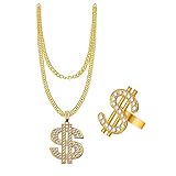 【Diseño exquisito】Este collar con colgante de signo de dólar sigue la tendencia, la cadena ancha se puede combinar con todo tipo de ropa, los delicados diamantes de imitación se ven brillantes y no se caen, es imprescindible para los accesorios de ropa de moda retro.