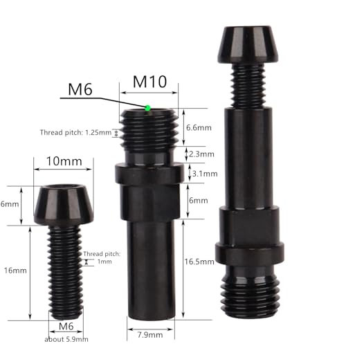 Image of Titanium Ti V-Brake Bosses Bolts, M10x1.25mm & M6x16mm Screws, for Bicycle (Black, 2pcs M10+2pcs M6)