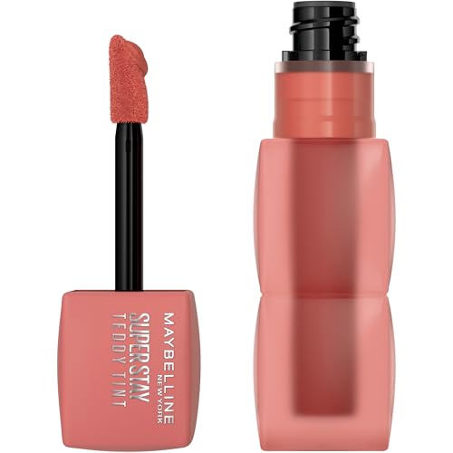 Maybelline New York, Super Stay Teddy Tint, Textura Suave e Intensidad de Color Modulable, 4 Formas de Aplique, Ligero en los Labios, Hasta 12h de duración, No Transfiere, Tono: Skinny Dip 15 ⭐