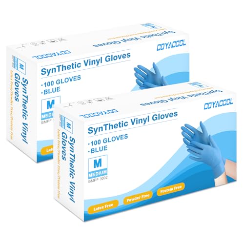 COYACOOL Disposable Gloves Medium, Nitrile and Vinyl Blend Material Gloves, Latex Free, 4 Mil 200 Pc Food Grade Glove for Cleaning, Food Prep, Hair Dye, Tattoo, Blue