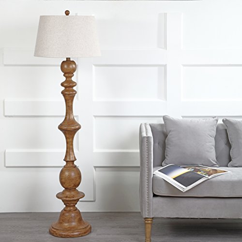JONATHAN Y 67" Brown Spindled Resin LED Floor Lamp, Rustic Farmhouse Faux Bois Standing Lamp, Gray Linen Drum Shade for Living Room, Bedroom, LED Bulb Included, UL Listed JYL3000A by JONATHAN Y - Image 7