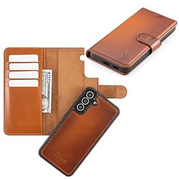 Node Leather | Leather Case for Samsung S25 Plus with MagSafe Compatibility, Genuine Leather Wallet Case for S25 Plus with Card Holder, Detachable Magnetic Flip Cover, RFID Blocking