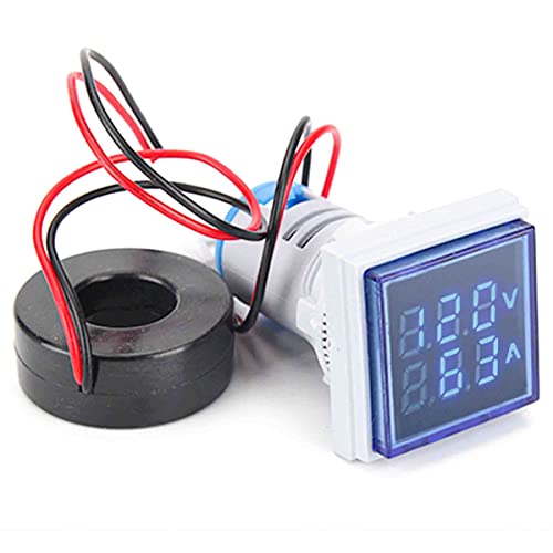 Image of LED Display Voltmeter, Voltage Tester Current Detector Voltmeter Ammeter AC 50-500V 0-100A Meter Indicator - Voltage Tester Current Detector Round 22mm (Square Blue)