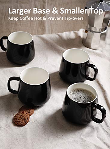 Porcelain Coffee Mugs Set Of 4-12 Ounce Cups With Handle For Hot Or Cold Drinks Like Cocoa, Milk, Tea Or Water - Smooth Ceramic With Modern Design, Black #TOP3