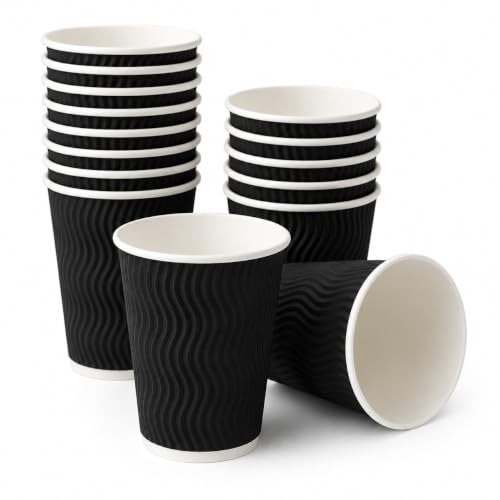Image of 1ABOVE Disposable Insulated Paper Coffee Cups, 8 Ounce, Triple-Ply Ripple Design, Black, 50 Count