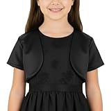 BlackButterfly Kids Satin Short Sleeve Bolero Childrens Girls Shrug (Black, 13-14 YRS)