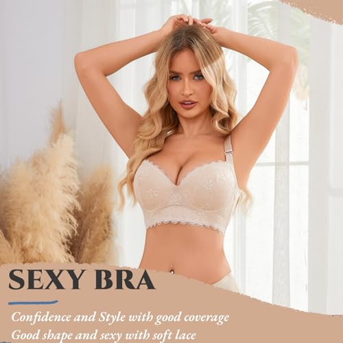 Image of Push Up Bras for Women Lace Underwire Add One Cup Bra with Support Smoothing Bra(34B-46DD)