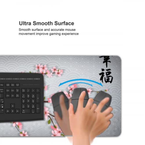 Image of Cherry Blossom Large Mouse Pad Mat (35.4 x 15.7 in) Extended XXL Gaming Mouse Pad with Non-Slip Rubber Base,Pink Full Desk Japanese Sakura Mousepad Big Keyboard Mat with Stitched Edges for Office