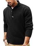 PJ PAUL JONES Mens Turtleneck Pullover Casual Knit Sweaters Quarter-Button Pullover Sweaters Black