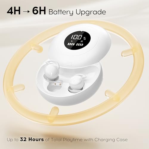 Image of Sleep Earbuds Bluetooth 6.0, Mini Invisible Silicone Sleep Earbuds for Side Sleepers, Noise Blocking Sleeping Headphones, Hidden Earbuds with LED Display for Small Ears, Sleep & Relax (White)