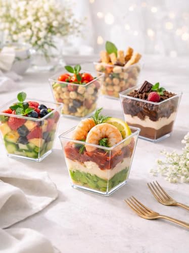 Mika Plastik Mini Kare Sunum Kasesi Şeffaf Kap 200 ml 50'li