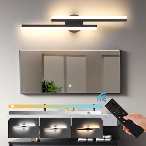 Hitoo 28Inch Bathroom Vanity Light With Remote Control Dimmable 3 Colors Changeable, Modern Black Led Bathroom Vanity Light Fixtures, For Bathroom, Mirror, Living Room, Hallway #TOP3