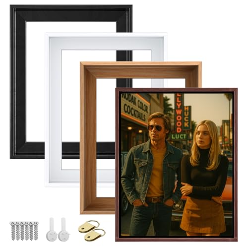 Canvas Floater Frame Fits 1”–1.25”Deep Gallery-Wrapped Canvas, Floating Picture Frame for Wall Art, Posters, Oil Paintings and Prints, PS Wood Grain Look Frames with Hanging kit 20X30 inch Dark Walnut
