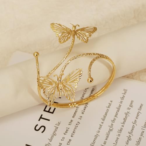 BROCC Upper Arm Cuff Bracelet for Women Butterfly Flower Bangle Bracelet Adjustable Upper Arm Cuff Bangle Gold Armband Summer Beach Essentials Jewelry3