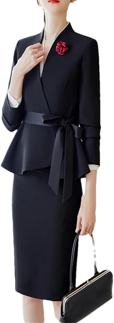 Women Spring and Summer Fashion Suits Elegant Blazer Jacket and Cropped Skirt Set