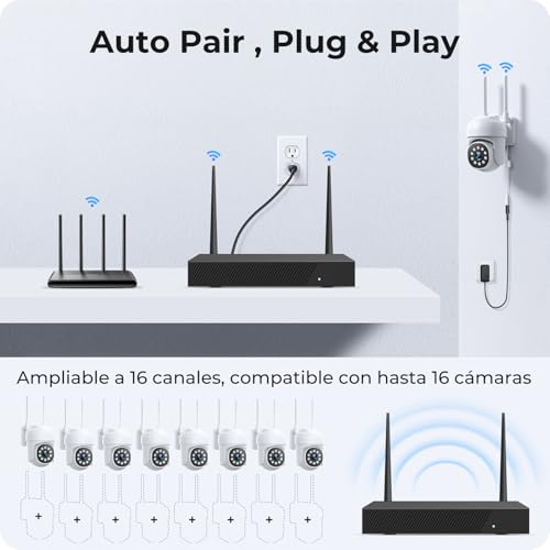 Miniatura 4 de Camcamp Kit Camaras De Vigilancia, 8x Ptz Camara Vigilancia Wifi Exterior, Seguimiento Automático, Visión Nocturna En Color, Grabación 24 7, 16ch Nvr Con Memoria Local De 500 Gb, Audio Bidireccional