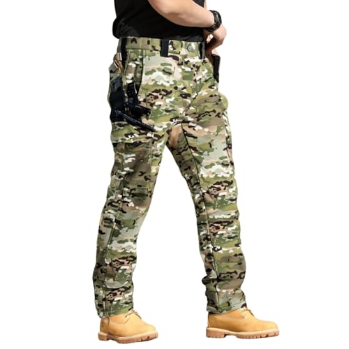 Tactical Pants for Men Fleece Waterproof Ripstop Cargo Sweatpants Outdoor Thermal Hiking Work Trousers