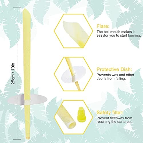100% Natural Ear Candles Hopi, Ear Candles for Ear Blocked, Non-Toxic Cylinders Fragrance Hollow Cone Beeswax Candle Cones with 8 Protective Disks