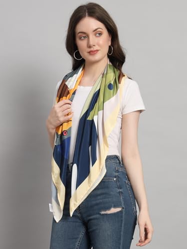Image of Ravaiyaa - Attitude is everything Women Silk Digital Print Large Square Scarf Breathable Lightweight Neckerchief Printed Headscarf 40 inch x 40 inch Inch
