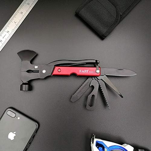FARI Multitool 15 in 1 Camping Gear, Stainless Steel Handy Survival Multi Tool Gifts for Men and Dad with Hammer Saw Plier Screwdrivers Bottle Opener Durable Sheath