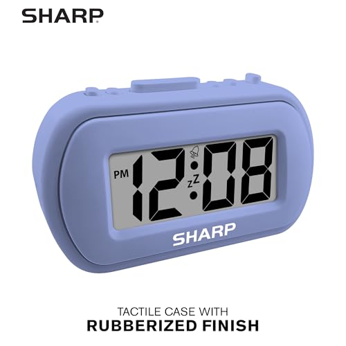 Image of Sharp Digital Alarm Clock - Tactile Case with Soft Rubberized Finish - Battery Operated - Blue Backlight on Demand - Ascending Alarm - Easy to Use - Lavender