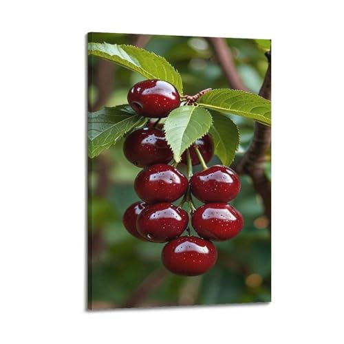 Affiche cerises sur branche decoration artistique haut de gamme