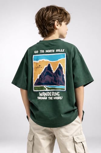 Image of Alan Jones Clothing Boys Oversized Cotton Printed T-Shirt | Round Neck, Short Sleeves, Casual Wear