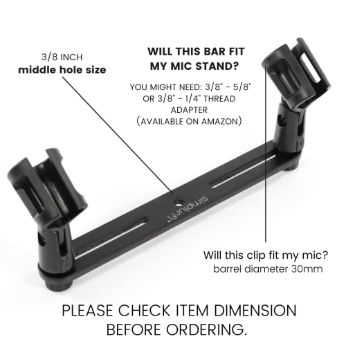 Simplurfi Microphone Bar - Fits 3/8" Mic Stand Or 5/8" 1/4" With Adaptors, Adjustable Length 2.81-9.87", Dual Mic Holder - With 2 Microphone Clips #TOP2