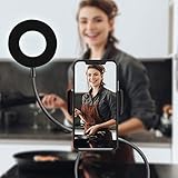 TalkWorks Selfie Ring Light Cell Phone Holder Compatible w/iPhone 15/14/13/12/SE/11/XR/XS/X/8/7/6 Mini/Plus/Pro/Pro Max - Flexible Clip USB LED Stand for Live Streaming w/10 Brightness Levels (Black) - Image 5