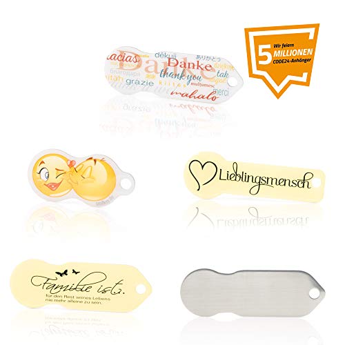 Code24 Llavero Buscador de Llaves Code24, Llavero con Moneda para Carro de Supermercado, Localizador de Llaves, con Código de Registro Incluido para Encontrar las Llaves Perdidas, Set de 5