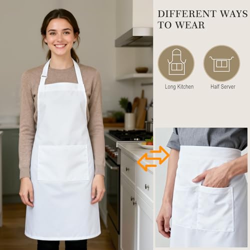 yotache Chef Apron and Hat Set, Chef Hat and Kitchen Apron Adult Adjustable White Baker Costume for Men and Women, 1 Set (33" L x 26" W) - Thumbnail 4