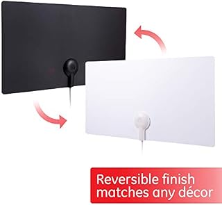 GE Ultra Edge Indoor TV Antenna, Slim Home Decor Reversible Black White, 4K