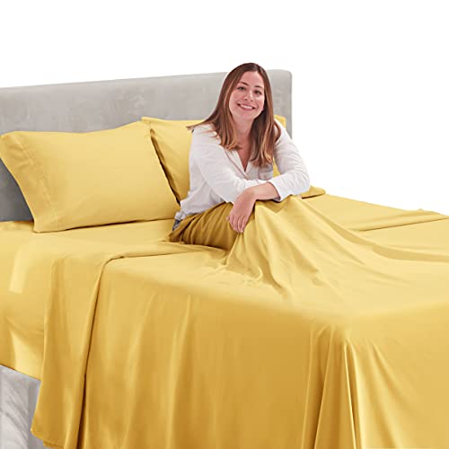 Image of Hearth & Harbor Extra Deep Pocket Bed Sheet Set - 4 Piece Hotel Luxury Sheets Fits Up to 24 inch Thick Mattress - Queen - Custard Mellow Yellow