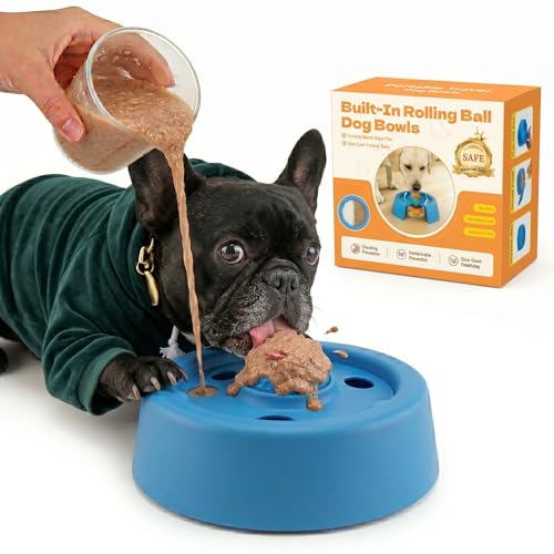 Slow Feeder Dog Bowls for Liquid Treat, Bone Broth Dog Lick Bowl, Yogurt Pup Lick Toy for Large Medium Small Breeds, Dog Lick Bowl with Ball, Lick Ball Bowl for Dogs, Rolling Ball Dog Bowl Toy!