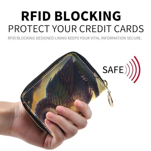 RFID Blocking Credit Card Wallets Womens Wallet Zip Around Small Zipper Change Purse with Key Ring Mystical Owl Vintage Art2