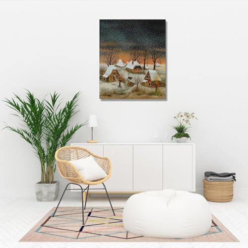 Tableau Paysage d'hiver 2 art primitivisme Ivan Generalic toile décoration salon