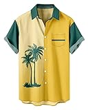 AMOMA Casual Coconut Tree Hawaiian Bowling Shirt for Men Button Down Short Sleeve Aloha Shirts(L,07C