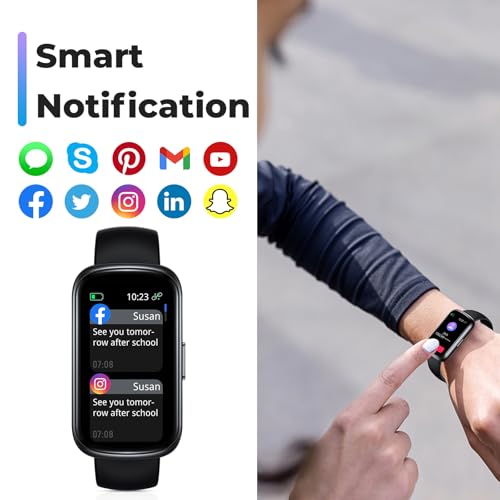 Image of Fitness Tracker Smart Watch, 1.47 inch Full Touch, Deep Black 24 /7 Heart Rate & Blood Oxygen Monitor, Sleep Tracker, 3ATM Waterproof, Step & Activity Tracker, For Women Men