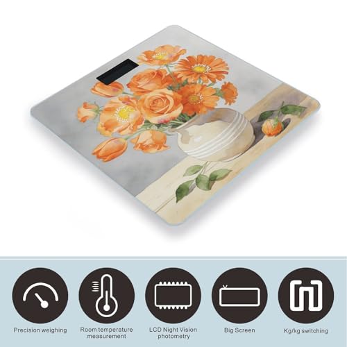 Balanza Digital Corporal Naranja Floral Hasta 180 kg miniatura 3
