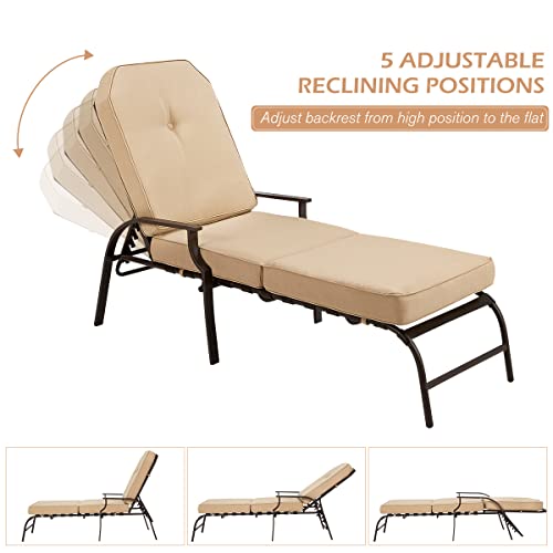 U-Max Adjustable Outdoor Chaise Lounge Chair Patio Lounge Chair Recliner Furniture With Armrest And Cushion For Deck, Poolside, Backyard (Beige) #TOP2