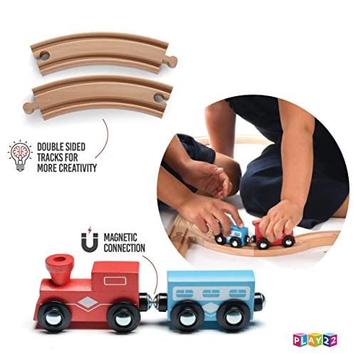 Play22 6012 Wooden Train Tracks - 52 Pcs + 2 Bonus Car Toy Trains - For Kids Is Compatible thumb #2