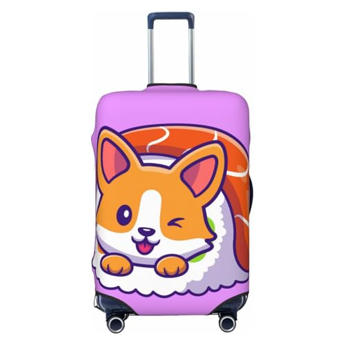 Corgi In Sushi Roll Print Luggage Cover Elasticated Suitcase Covers TSA Approved Stylish Scratch Washable Resistant Case Protector for Kids and Adults