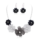 Flyonce Black Flower Statement Necklace Boho Summer Holiday Beach Jewelry Floral Flowers Collar Necklaces with Earrings for Women