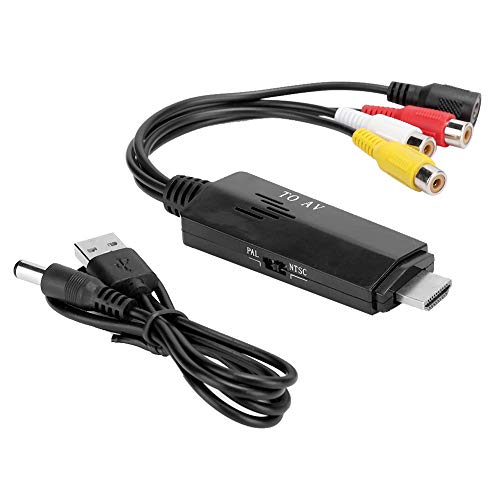 Adaptador convertidor de Video HDMI a AV HD Cable Macho a Hembra para TV VHS VCR Grabadora de DVD Rendimiento Estable Adopción de Alta especificación Craft Black