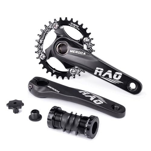 DFNWSSS Mountain Bike Crankset 32T-52T MTB Crankset 170mm Hollow Integrated Aluminum Alloy Bike Crankset with Round Chainring Bottom Bracket Replacement for Bike Crank Set