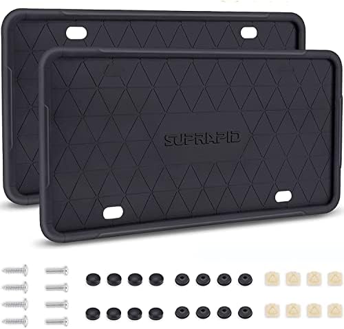 Silicone License Plate Frame with Mounting Accessories, 2 Pack SUPRAPID Universal Car Plate Holders Covers, Rust-Proof, Rattle-Proof, Weather-Proof, Crack-Proof, High Temperature Resistance (Black)