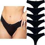 Knotty Underwear - Thongs for Women Pack of 6 - Black Cotton Thongs for Women - Womens Underwear Pac