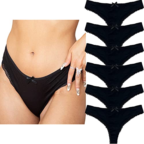 Knotty Underwear - Thongs For Women Pack Of 6 - Black Cotton Thongs For Women - Womens Underwear Packs And Plus Size Thongs #TOP19