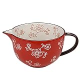Gaolinci Cherry Blossom Pattern Kitchen Ceramic Mixing Bowl, 1 Quart Large Bowl, with Pouring Spout